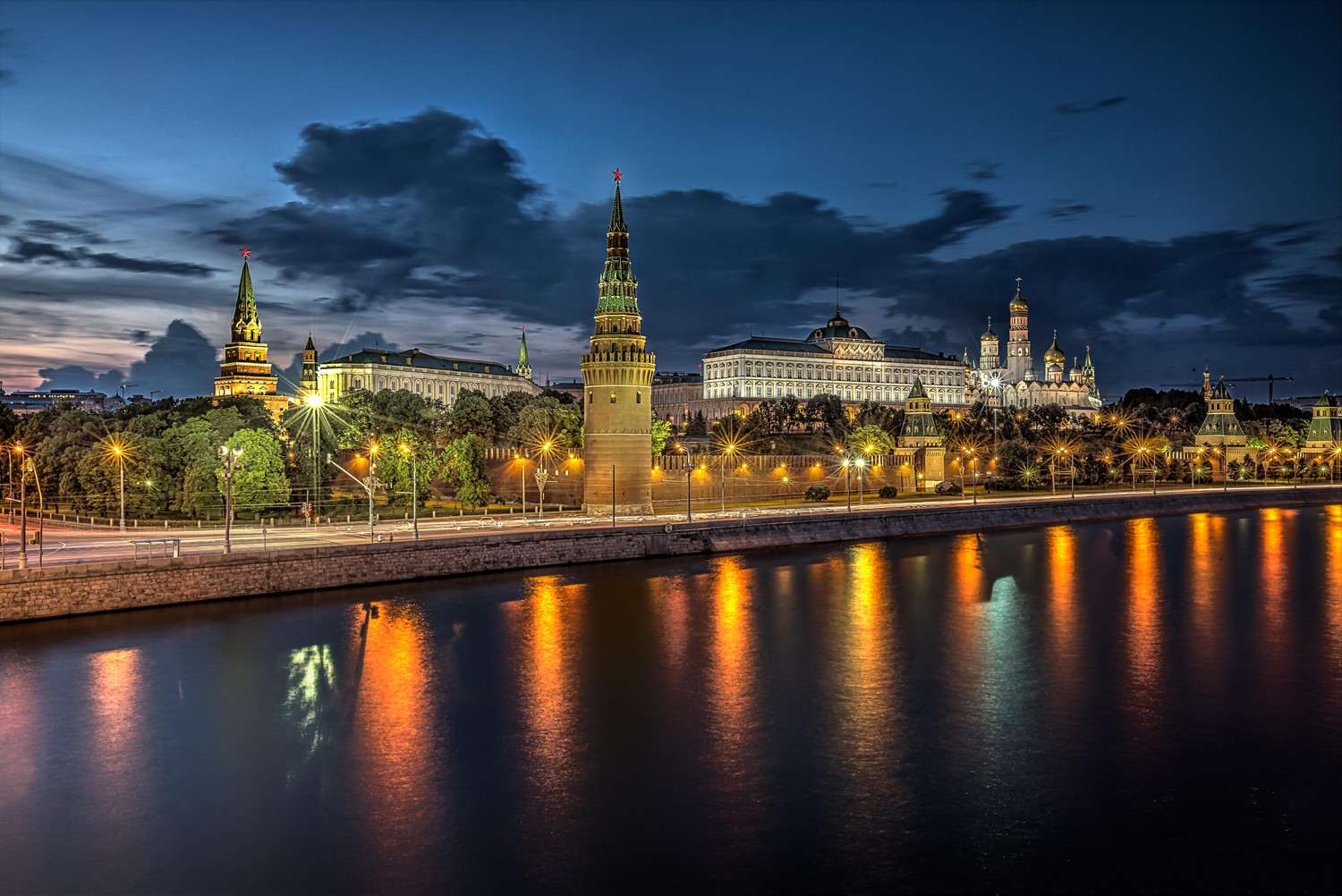 Breathtaking Night View of the Moscow River and Landmarks