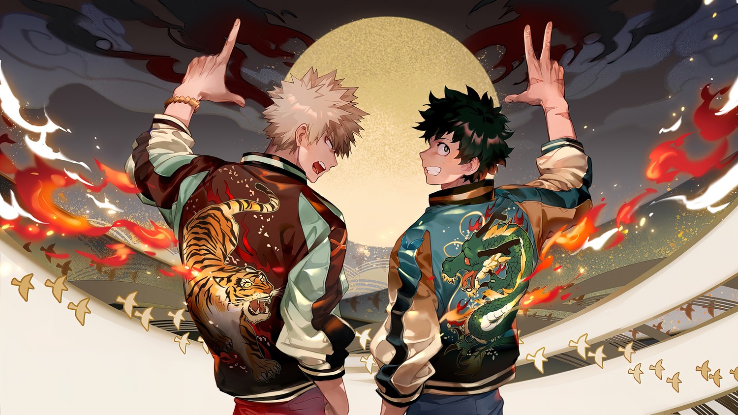 Download Stunning My Hero Academia Wallpaper featuring Bakugo and Deku