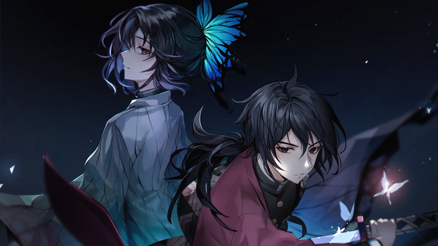 Stunning Kimetsu no Yaiba Wallpaper Featuring Shinobu Kocho and Giyuu Tomioka