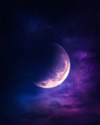 Descargar fondo surrealista 4K de un cielo morado iluminado por la luna