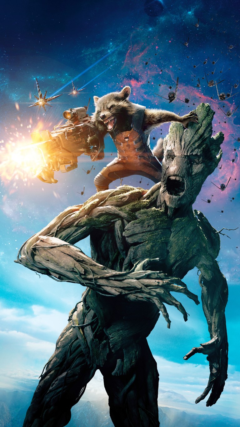 Download Epic Guardians of the Galaxy Wallpaper Featuring Rocket Raccoon and Groot