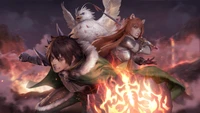 The Rising of the Shield Hero Wallpaper: Naofumi, Raphtalia, and Filo