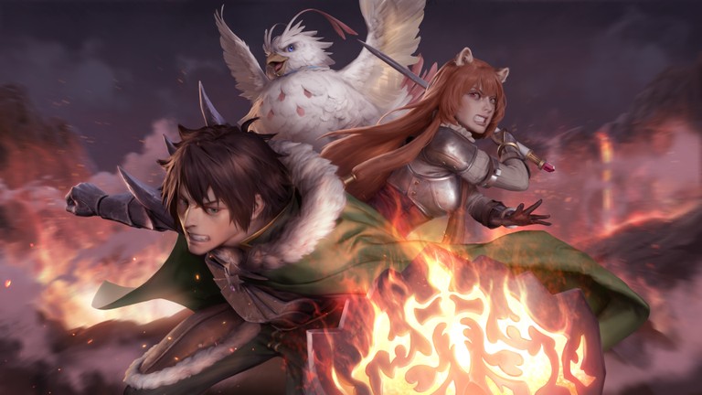 The Rising of the Shield Hero Wallpaper: Naofumi, Raphtalia, and Filo