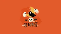 Fondo Espeluznante de Halloween de Octubre con Fantasmas Lindos