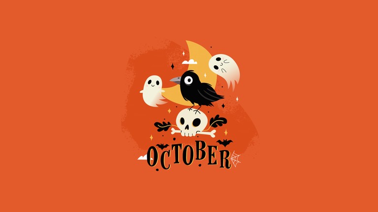 Spooky October Halloween Wallpaper Featuring Cute Ghosts