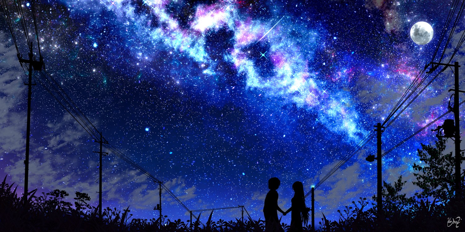 Explore the Majestic Night Sky with This Anime Wallpaper