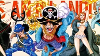 Descarga un Impresionante Fondo de Pantalla de One Piece con Monkey D. Luffy, Usopp y Nami