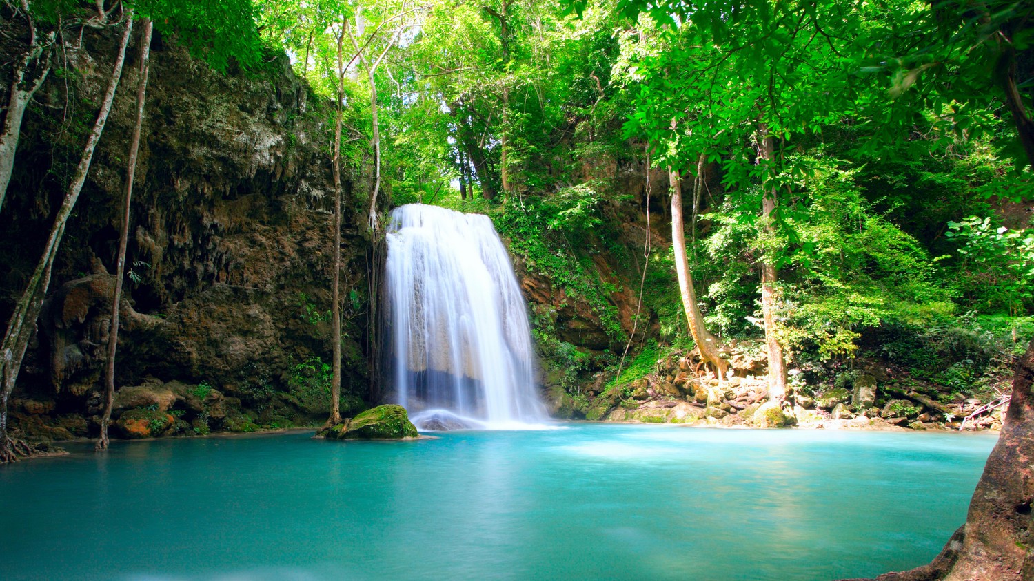 Explore the Breathtaking Erawan Waterfall Wallpaper