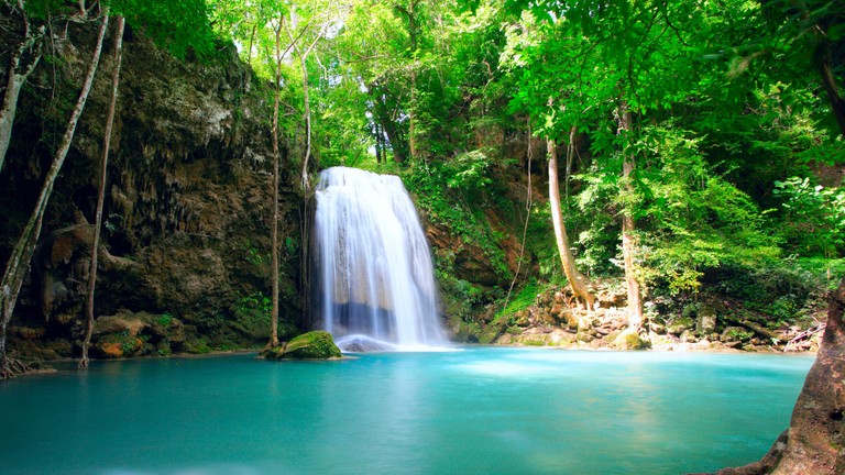 Explore the Breathtaking Erawan Waterfall Wallpaper