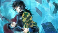 Téléchargez le Superbe Fond d'Écran de Giyuu Tomioka de Kimetsu no Yaiba