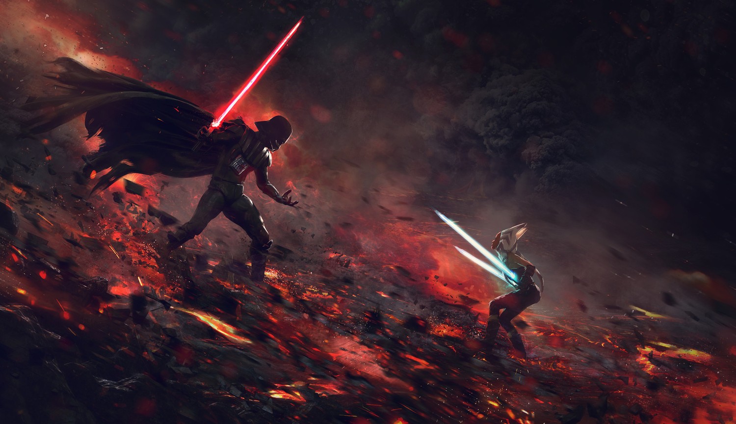 Explore the Epic Battle: Anakin Skywalker vs. Stormtrooper Wallpaper