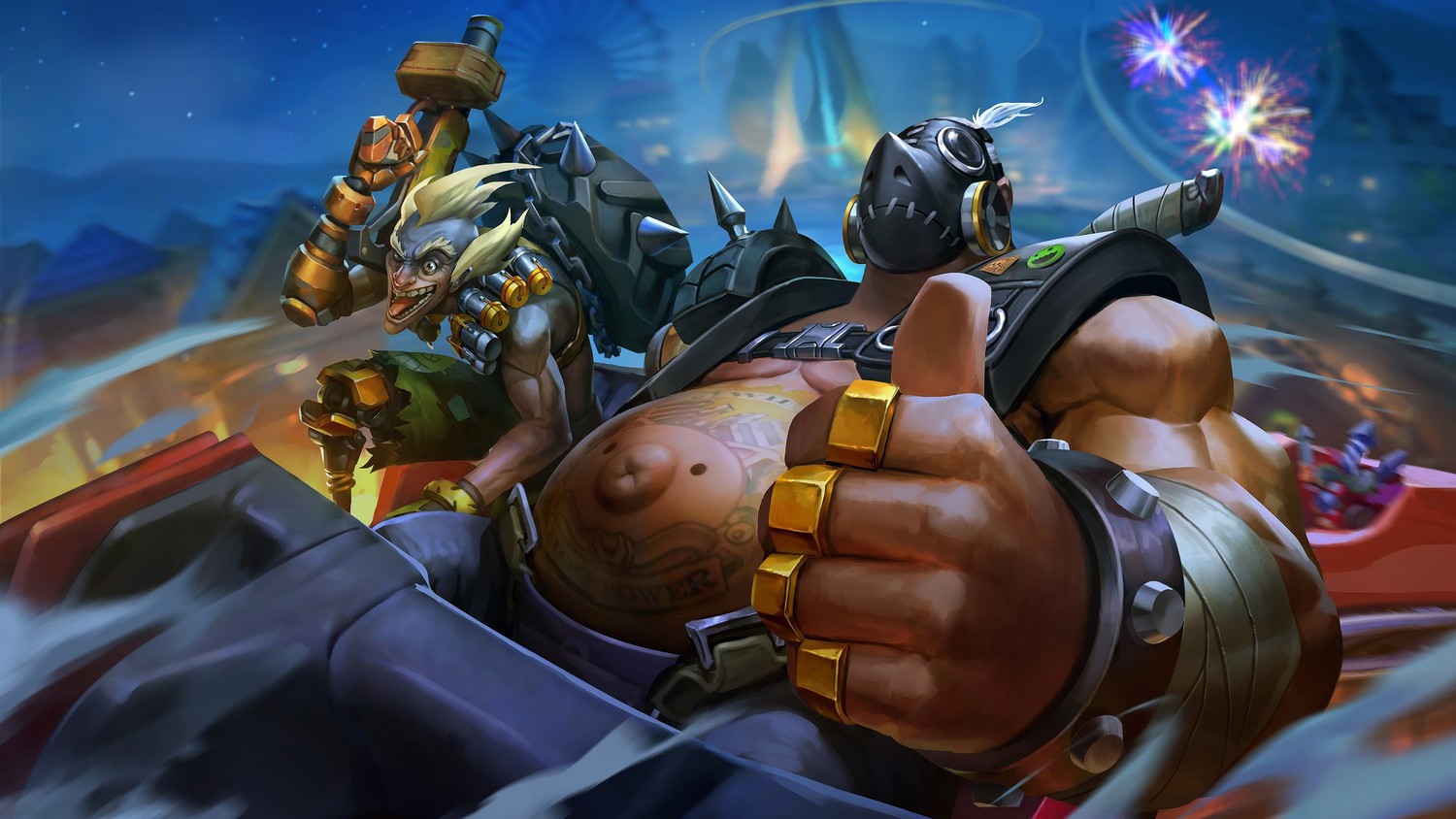 Dynamic Overwatch Wallpaper Featuring Roadhog and Junkrat