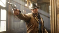 Étonnant Fond d'Écran de Red Dead Redemption 2 Présentant l'Action Iconique de Cowboy