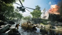 Impresionante fondo de pantalla de Battlefield 2042 con tanques y helicópteros