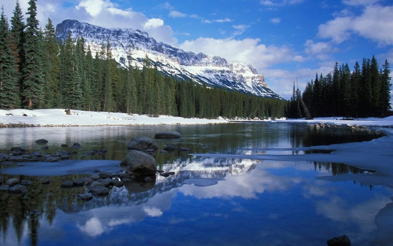 Breathtaking Castle Mountain Reflection in Bow River