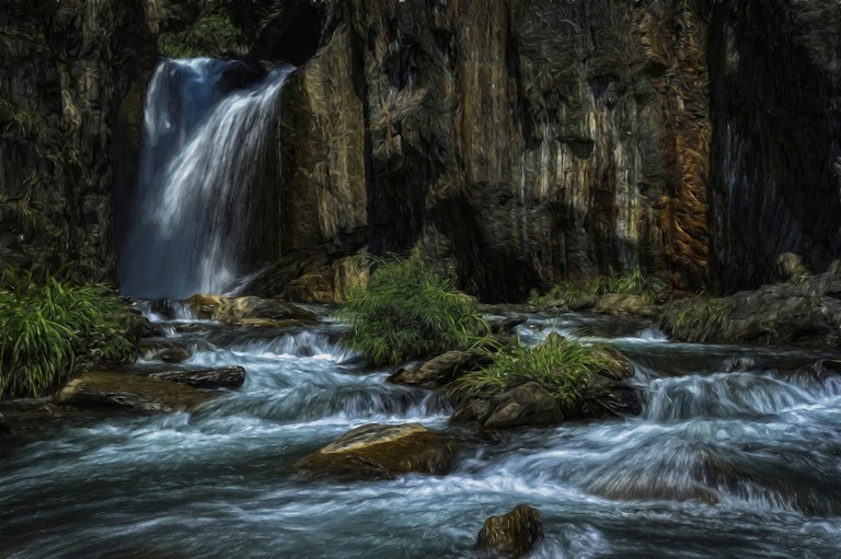 Majestic Waterfall: A Beautiful Digital Art Wallpaper