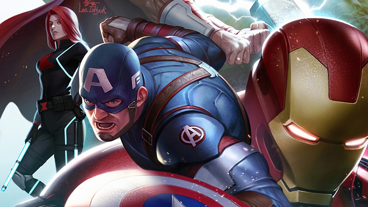 Epic Marvel Superhero Wallpaper: Iron Man, Captain America, and Black Widow