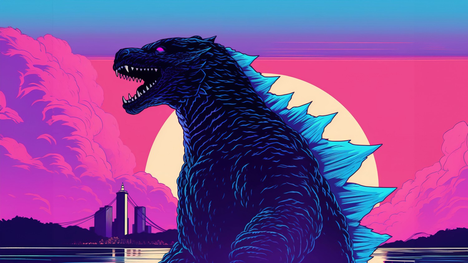 Epic Godzilla Retrowave Art - 5K Download