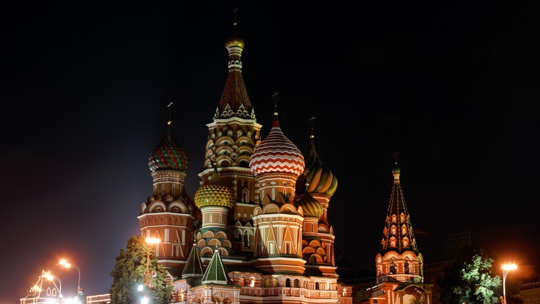 Download Stunning Wallpaper of St. Basil's Cathedral at Night