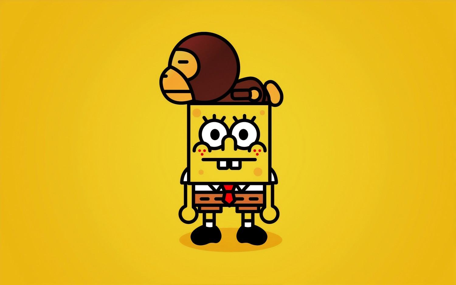 Spongebob Squarepants Wallpaper featuring a Monkey on a Yellow Background