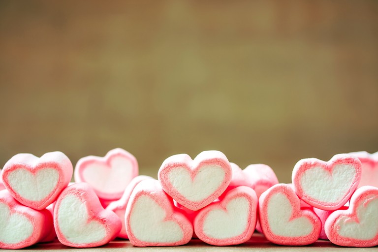 Download Adorable Pink Heart Marshmallow Wallpaper