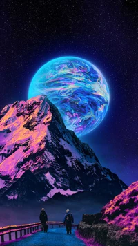 Explore the Vibrant Cosmic Mountain Landscape