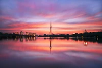 Breathtaking View of the China Central TV Tower at Sunset