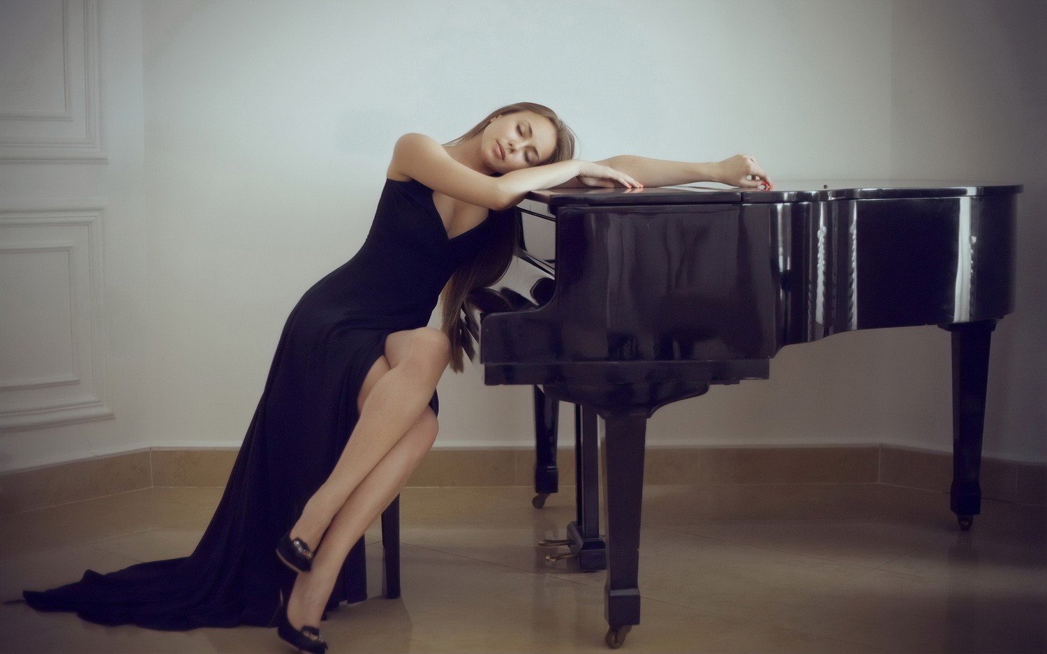 Beauty of Music: Elegant Pianist in a Black Gown