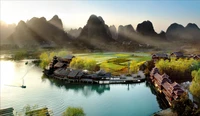 Explora la Belleza del Condado de Yangshuo – Descarga Gratuita de Fondo