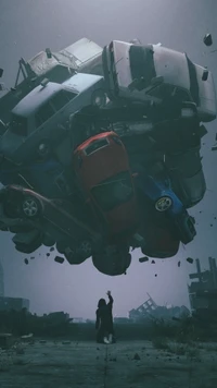 Download Captivating Digital Art of Suspended Cars