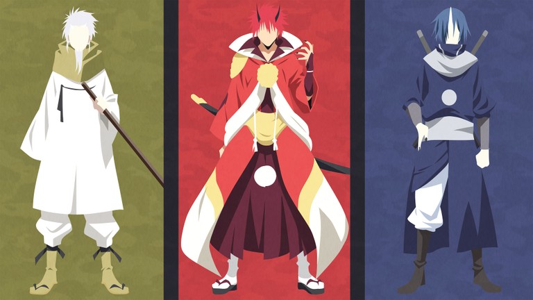 Stunning Tensei Shitara Slime Datta Ken Wallpaper Featuring Benimaru, Hakurou, and Souei