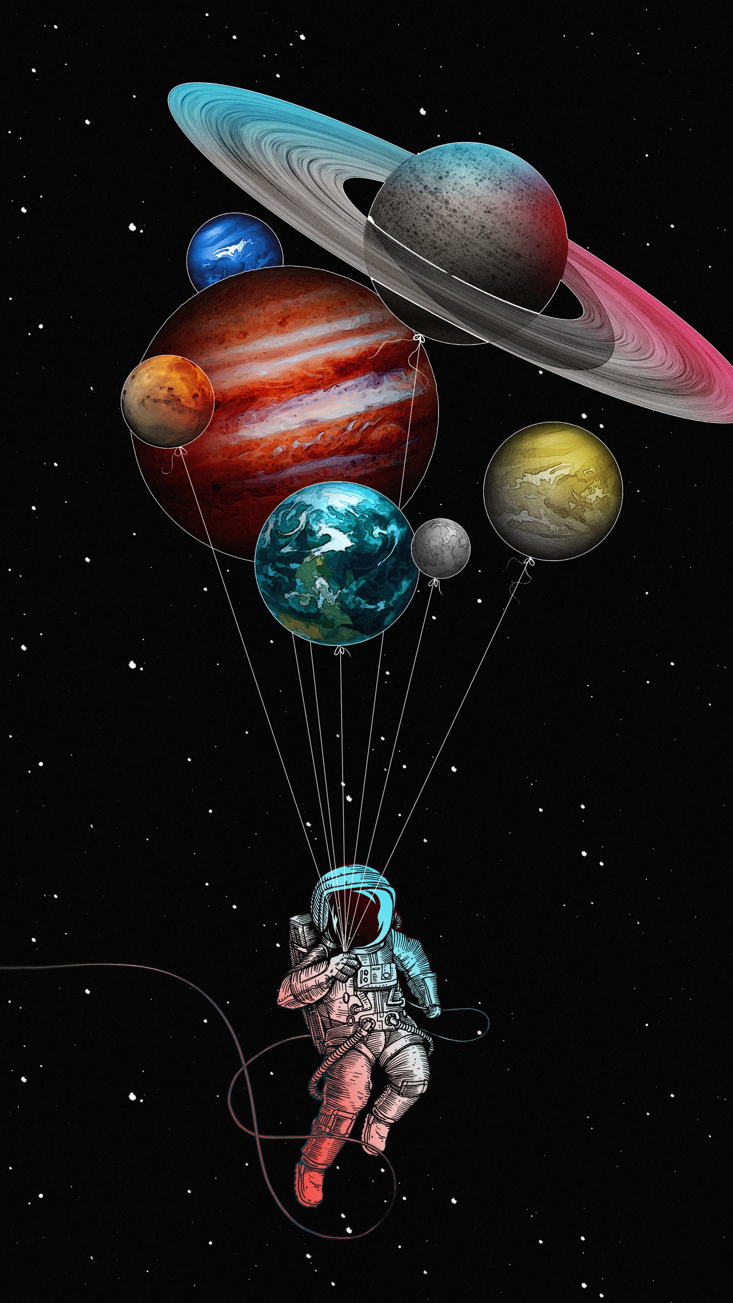 Download Our Unique Astronaut and Planet Balloon Wallpaper