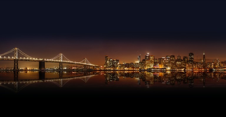 Breathtaking 5K Wallpaper of San Francisco Oakland Bay Bridge at Night