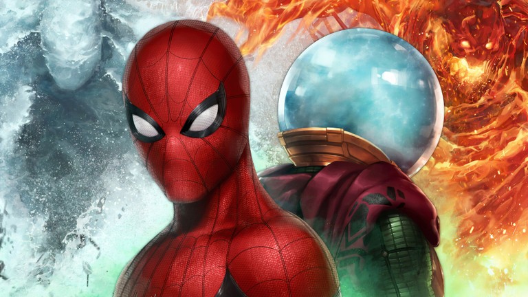 Spider-Man Far From Home Wallpaper featuring Mysterio and Spider Man