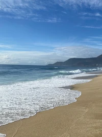 Escena de Playa Impresionante: Olas y Horizonte