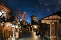 Hermoso Fondo de un Área Residencial Japonesa de Noche