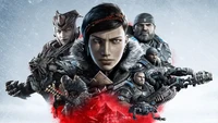 Gears 5 Wallpaper Featuring Kait Diaz and Heroes