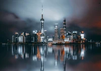 Descarga el impresionante fondo nocturno de la ciudad de Shanghai