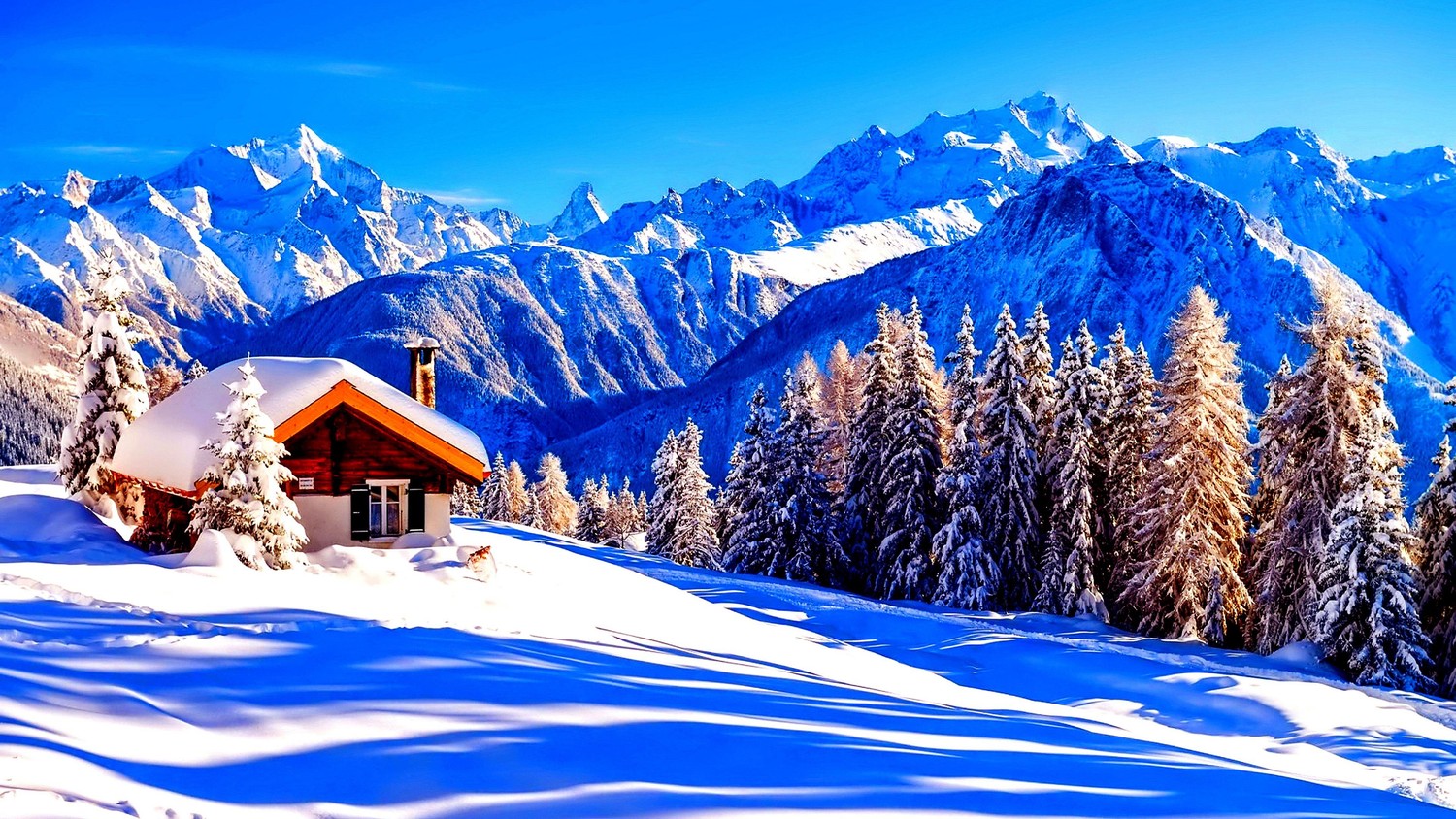 Beautiful Winter Landscape with Snow-Capped Mountains