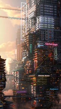 Explora el majestuoso fondo de pantalla de Ciudad Nublada de Cyberpunk 2077