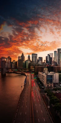 Fondo de pantalla impresionante de Lower Manhattan al anochecer