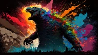 Fond d'Écran Godzilla Éclatant en Art Pop en 5K