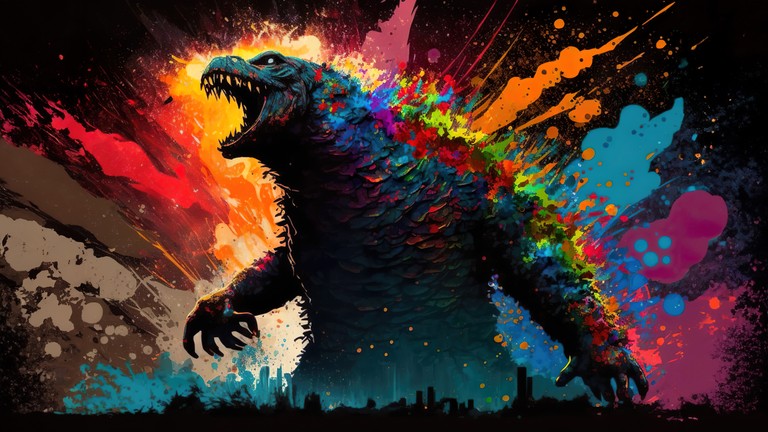 Vibrant Godzilla Pop Art Wallpaper in 5K Resolution