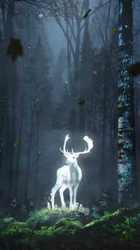 Cerf Majestueux dans une Forêt Enchantée - Fond d'Écran Art Numérique