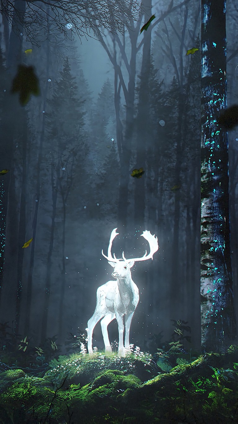 Majestic Deer in a Enchanted Forest - Digital Art Wallpaper