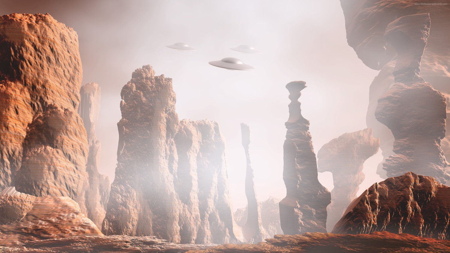 Explore Otherworldly Landscapes with Our UFO-Themed Wallpaper