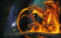 Fond d'Écran Gandalf vs Balrog: Un Combat Enflammé dans la Terre du Milieu