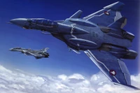 Download Epic Fighter Aircraft Wallpaper Featuring VF-1 Valkyrie and F-14 Tomcat