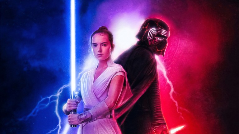 Star Wars: The Rise of Skywalker Wallpaper featuring Rey and Kylo Ren