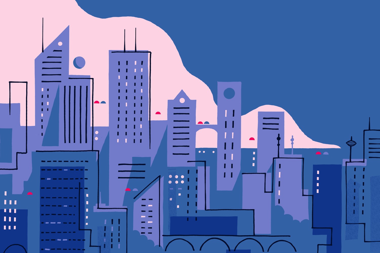 Majorelle Blue Cityscape: A Stunning Illustration for Your Desktop